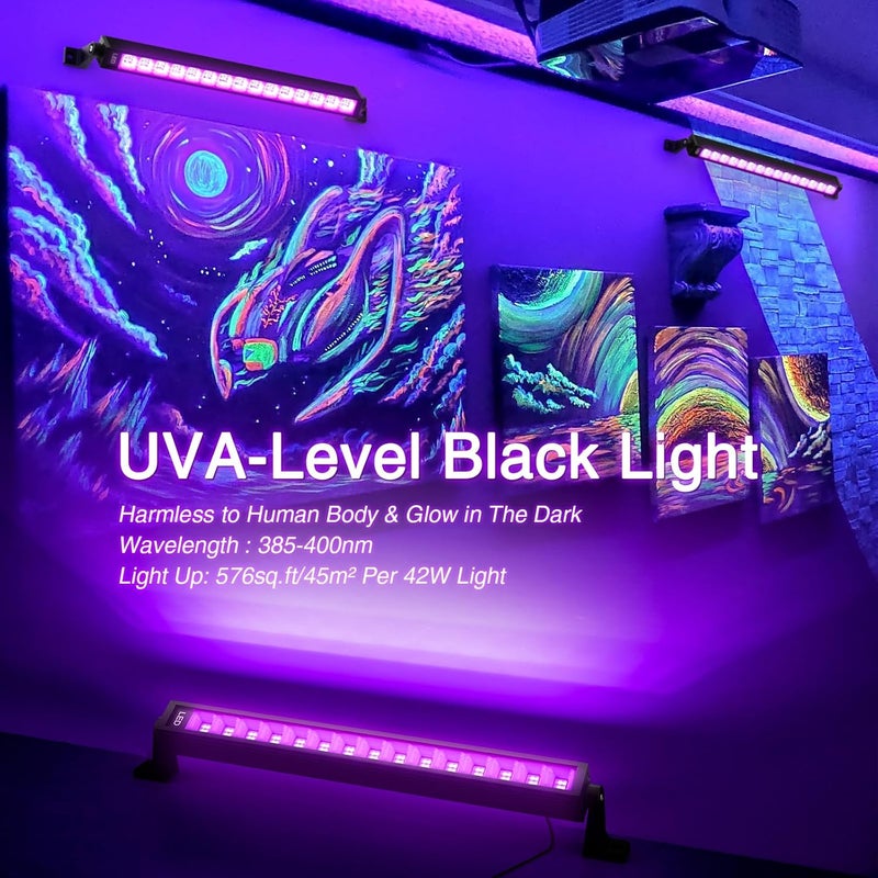 lamvip 8PCS 42W LED Black Light Bar, Blacklight Bars Black Lights with Plug 5ft Cord 60 LED Beads and Switch for Glow Party Halloween Party Bedroom Decorations Stage Lighting New Upgraded - Image 2